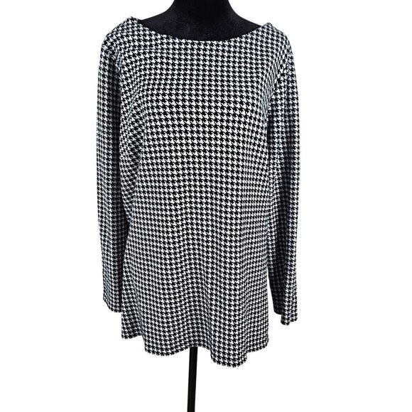 Talbots Houndstooth Black & White Tunic Top Womens 2X Cotton Blend Button Detail - Picture 1 of 10